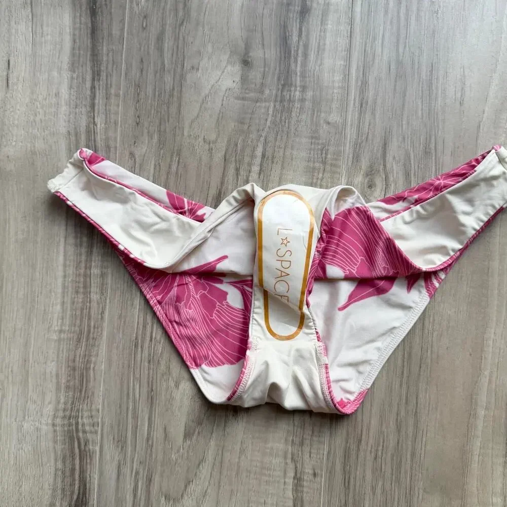 L*SPACE Floral Bikini Bottom White Pink Women’s XL